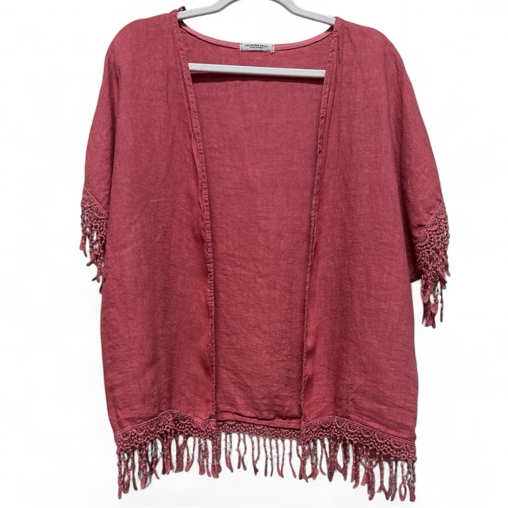 Valentina Naldi Italy 100% Linen Boho Fringe Open Front Kimono Women's One Size